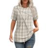 image:imageSummer Tops for Women 2025 Cute Green Blouses Dressy Casual Pleated Short Sleeve Shirts Trendy SZ Brown Plaid