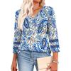 image:imageXIEERDUO 34 Length Sleeve Womens Tops Dressy Casual Blouses for Women 2025 Trendy V Neck T Shirts Summer ClothesZ Blue Floral