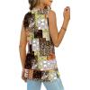 image:imageXIEERDUO Womens Summer Tank Tops Sleeveless Round Neck Casual Side Hem Tops Loose FitPrinted Brown