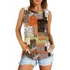 image:imageXIEERDUO Womens Summer Tank Tops Sleeveless Round Neck Casual Side Hem Tops Loose FitPrinted Brown