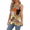 image:imageXIEERDUO Womens Summer Tank Tops Sleeveless Round Neck Casual Side Hem Tops Loose FitPrinted Brown