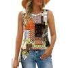 image:imageXIEERDUO Womens Summer Tank Tops Sleeveless Round Neck Casual Side Hem Tops Loose FitPrinted Brown
