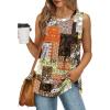 image:imageXIEERDUO Womens Summer Tank Tops Sleeveless Round Neck Casual Side Hem Tops Loose FitPrinted Brown