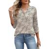 image:imageXIEERDUO 34 Length Sleeve Womens Tops Fashion Clothing V Neck T Shirts Dressy Blouses Business Casual Outfits Tunic TopsAbeige Print