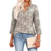 image:imageXIEERDUO 34 Length Sleeve Womens Tops Fashion Clothing V Neck T Shirts Dressy Blouses Business Casual Outfits Tunic TopsAbeige Print