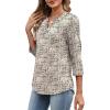 image:imageXIEERDUO 34 Length Sleeve Womens Tops Fashion Clothing V Neck T Shirts Dressy Blouses Business Casual Outfits Tunic TopsAbeige Print