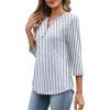 image:imageXIEERDUO 34 Length Sleeve Womens Tops Fashion Clothing V Neck T Shirts Dressy Blouses Business Casual Outfits Tunic TopsCblue Stripes