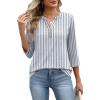 image:imageXIEERDUO 34 Length Sleeve Womens Tops Fashion Clothing V Neck T Shirts Dressy Blouses Business Casual Outfits Tunic TopsCblue Stripes