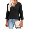 image:imageXIEERDUO 34 Length Sleeve Womens Tops Fashion Clothing V Neck T Shirts Dressy Blouses Business Casual Outfits Tunic TopsEblack