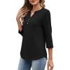image:imageXIEERDUO 34 Length Sleeve Womens Tops Fashion Clothing V Neck T Shirts Dressy Blouses Business Casual Outfits Tunic TopsEblack
