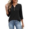 image:imageXIEERDUO 34 Length Sleeve Womens Tops Fashion Clothing V Neck T Shirts Dressy Blouses Business Casual Outfits Tunic TopsEblack