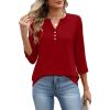 image:imageXIEERDUO 34 Length Sleeve Womens Tops Fashion Clothing V Neck T Shirts Dressy Blouses Business Casual Outfits Tunic TopsGred