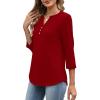 image:imageXIEERDUO 34 Length Sleeve Womens Tops Fashion Clothing V Neck T Shirts Dressy Blouses Business Casual Outfits Tunic TopsGred