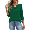 image:imageXIEERDUO 34 Length Sleeve Womens Tops Fashion Clothing V Neck T Shirts Dressy Blouses Business Casual Outfits Tunic TopsHgreen