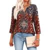 image:imageXIEERDUO 34 Length Sleeve Womens Tops Fashion Clothing V Neck T Shirts Dressy Blouses Business Casual Outfits Tunic TopsIblue Red Print