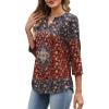 image:imageXIEERDUO 34 Length Sleeve Womens Tops Fashion Clothing V Neck T Shirts Dressy Blouses Business Casual Outfits Tunic TopsIblue Red Print