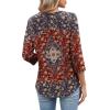 image:imageXIEERDUO 34 Length Sleeve Womens Tops Fashion Clothing V Neck T Shirts Dressy Blouses Business Casual Outfits Tunic TopsIblue Red Print