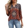 image:imageXIEERDUO 34 Length Sleeve Womens Tops Fashion Clothing V Neck T Shirts Dressy Blouses Business Casual Outfits Tunic TopsIblue Red Print
