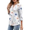 image:imageXIEERDUO 34 Length Sleeve Womens Tops Fashion Clothing V Neck T Shirts Dressy Blouses Business Casual Outfits Tunic TopsJwhite Floral