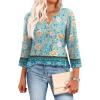 image:imageXIEERDUO 34 Length Sleeve Womens Tops Fashion Clothing V Neck T Shirts Dressy Blouses Business Casual Outfits Tunic TopsKblue Print