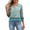 image:imageXIEERDUO 34 Length Sleeve Womens Tops Fashion Clothing V Neck T Shirts Dressy Blouses Business Casual Outfits Tunic TopsKblue Print
