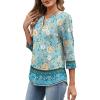 image:imageXIEERDUO 34 Length Sleeve Womens Tops Fashion Clothing V Neck T Shirts Dressy Blouses Business Casual Outfits Tunic TopsKblue Print