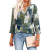 image:imageXIEERDUO 34 Length Sleeve Womens Tops Fashion Clothing V Neck T Shirts Dressy Blouses Business Casual Outfits Tunic TopsLgreen Print