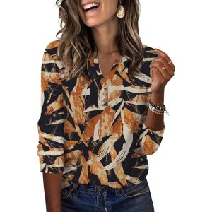 image:imageXIEERDUO 34 Length Sleeve Womens Tops Fashion Clothing V Neck T Shirts Dressy Blouses Business Casual Outfits Tunic TopsBblack Floral