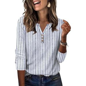 image:imageXIEERDUO 34 Length Sleeve Womens Tops Fashion Clothing V Neck T Shirts Dressy Blouses Business Casual Outfits Tunic TopsCblue Stripes