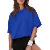 image:imageXIEERDUO Cotton Tshirts for Women Drop Shoulder Round Neck Oversized Crop Tops Workout Tops TeesO Royal Blue