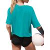 image:imageXIEERDUO Cotton Tshirts for Women Drop Shoulder Round Neck Oversized Crop Tops Workout Tops TeesO Turquoise