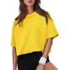 image:imageXIEERDUO Cotton Tshirts for Women Drop Shoulder Round Neck Oversized Crop Tops Workout Tops TeesO Yellow