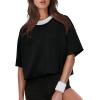 image:imageXIEERDUO Cotton Tshirts for Women Drop Shoulder Round Neck Oversized Crop Tops Workout Tops TeesP White Black Contrast