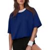 image:imageXIEERDUO Cotton Tshirts for Women Drop Shoulder Round Neck Oversized Crop Tops Workout Tops TeesP White Navy Contrast