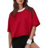 image:imageXIEERDUO Cotton Tshirts for Women Drop Shoulder Round Neck Oversized Crop Tops Workout Tops TeesP White Red Contrast