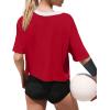 image:imageXIEERDUO Cotton Tshirts for Women Drop Shoulder Round Neck Oversized Crop Tops Workout Tops TeesP White Red Contrast