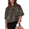 image:imageXIEERDUO Cotton Tshirts for Women Drop Shoulder Round Neck Oversized Crop Tops Workout Tops TeesPrint Leopard