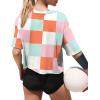 image:imageXIEERDUO Cotton Tshirts for Women Drop Shoulder Round Neck Oversized Crop Tops Workout Tops TeesPrint Plaid