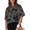 image:imageXIEERDUO Cotton Tshirts for Women Drop Shoulder Round Neck Oversized Crop Tops Workout Tops TeesPrint Tie Dye
