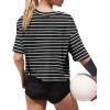 image:imageXIEERDUO Cotton Tshirts for Women Drop Shoulder Round Neck Oversized Crop Tops Workout Tops TeesStripe Black