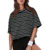 image:imageXIEERDUO Cotton Tshirts for Women Drop Shoulder Round Neck Oversized Crop Tops Workout Tops TeesStripe Black
