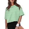 image:imageXIEERDUO Cotton Tshirts for Women Drop Shoulder Round Neck Oversized Crop Tops Workout Tops TeesStripe Green