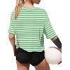 image:imageXIEERDUO Cotton Tshirts for Women Drop Shoulder Round Neck Oversized Crop Tops Workout Tops TeesStripe Green
