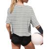 image:imageXIEERDUO Cotton Tshirts for Women Drop Shoulder Round Neck Oversized Crop Tops Workout Tops TeesStripe Grey