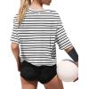 image:imageXIEERDUO Cotton Tshirts for Women Drop Shoulder Round Neck Oversized Crop Tops Workout Tops TeesStripe White