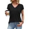 image:imageXIEERDUO Womens Summer Tops Short Sleeve Shirts with Buttons V Neck Trendy Tunic Blouses Beach Vacation ClothesAblack