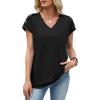 image:imageXIEERDUO Womens Summer Tops Short Sleeve Shirts with Buttons V Neck Trendy Tunic Blouses Beach Vacation ClothesAblack