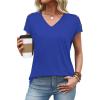 image:imageXIEERDUO Womens Summer Tops Short Sleeve Shirts with Buttons V Neck Trendy Tunic Blouses Beach Vacation ClothesAblue