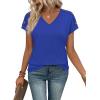 image:imageXIEERDUO Womens Summer Tops Short Sleeve Shirts with Buttons V Neck Trendy Tunic Blouses Beach Vacation ClothesAblue