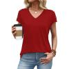 image:imageXIEERDUO Womens Summer Tops Short Sleeve Shirts with Buttons V Neck Trendy Tunic Blouses Beach Vacation ClothesAred